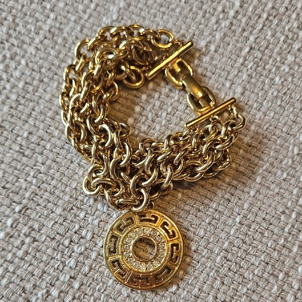Givenchy Vintage Multistrand Crystal Logo Medallion Bracelet